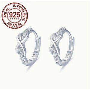 925 Sterling Silver Diamond Simulated Zircon Infinity Hoop Earrings